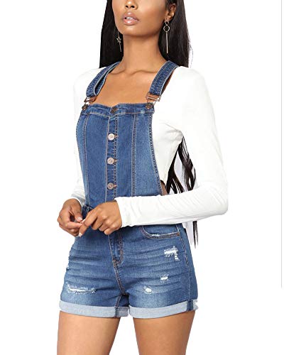 Damen Latz Shorts Latzjeans Kurze Denim Latzhose Overalls Jeans Dungaree Hot Pants Skinny Hellblau S von PengGengA