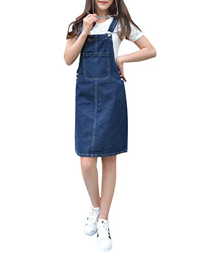 Damen Latzkleid Herbst Kleider Trägerkleid A Linie Minikleid Overall Dunkelblau S von PengGengA