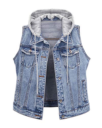 Damen Weste Jacke Ärmellos Einfache Beiläufige Jeansweste Mit Kapuze Casual Vest Hellblau XL von PengGengA