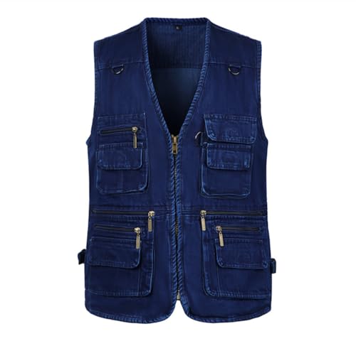 PengGengA Jeansweste Denim Weste Herren Outdoor Sport Weste mit Multitasche für Camping Jagd Fischen, Blau 5XL von PengGengA