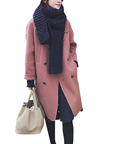 Mantel Damen Elegant Trenchcoat Übergangsmantel Zweireihig Faux Wollmantel Lange Ärmel Warm Windbreaker Pink S von PengGengA