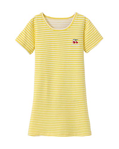 Nachthemd Mädchen Prinzessin Kurzarm Rundkragen Streifen Kinder Schlafanzüge Für 3-12 Jahre Gelb 110 von PengGengA
