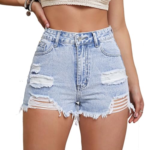 PengGengA Damen Casual Ripped Denim Shorts Hohe Taille Kurze Jeanshose mit Taschen Hotpants Zerrissene Jeansshorts von PengGengA