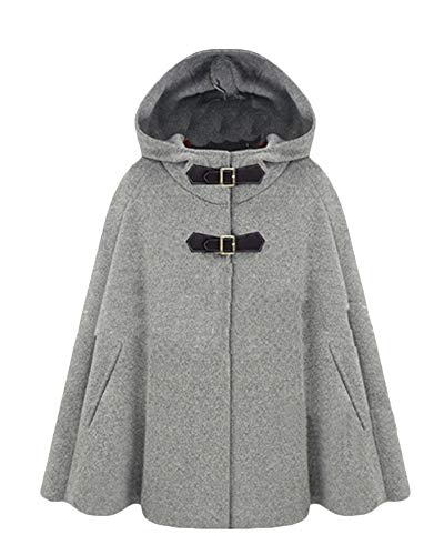 PengGengA Damen Faux Wollmantel Poncho Cape Peacoat Mantel-Mit Kapuze Hübschen Mantels des Straßenart Hübschen Mäntel Jacke Grau L von PengGengA