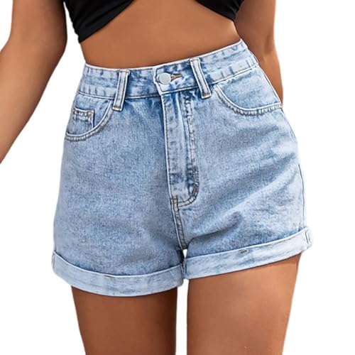 PengGengA Damen Hohe Taille Jeansshorts Retro Sommer Hotpants Trendy Casual Stretch Denim Shorts mit Taschen von PengGengA