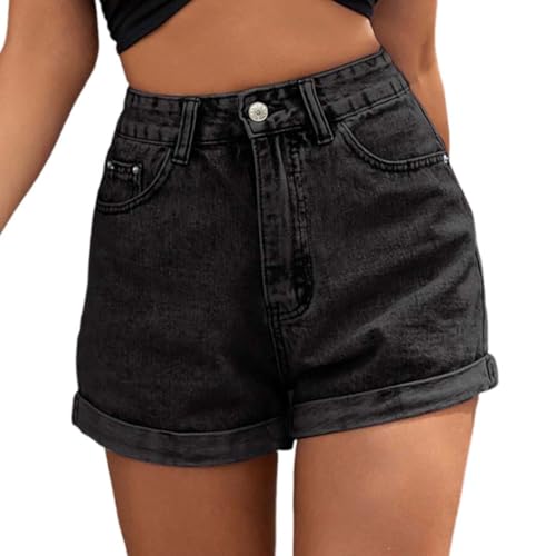 PengGengA Damen Hohe Taille Jeansshorts Retro Sommer Hotpants Trendy Casual Stretch Denim Shorts mit Taschen von PengGengA