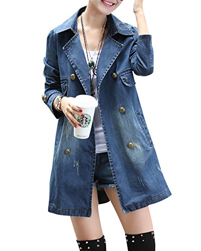 PengGengA Damen Jeansjacke Basic Mäntel Frühling Und Sommer Langarm Übergangsjacke 2XL von PengGengA