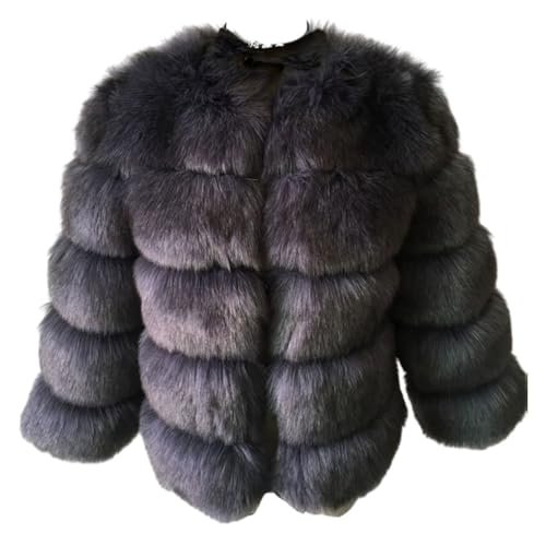 PengGengA Damen Kunstpelz Mantel Faux Pelz Winterjacke Kunstfell Oberbekleidung Offener Front Crop Dicker Parka Wintermantel Warm Plüschjacke - Dunkelgrau, XL von PengGengA