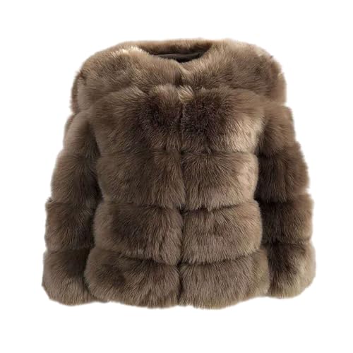 PengGengA Damen Kunstpelz Mantel Faux Pelz Winterjacke Kunstfell Oberbekleidung Offener Front Crop Dicker Parka Wintermantel Warm Plüschjacke - Kaffee, L von PengGengA