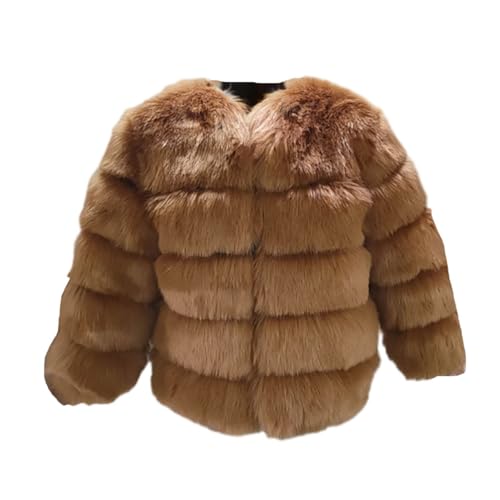 PengGengA Damen Kunstpelz Mantel Faux Pelz Winterjacke Kunstfell Oberbekleidung Offener Front Crop Dicker Parka Wintermantel Warm Plüschjacke - Kamel, XL von PengGengA