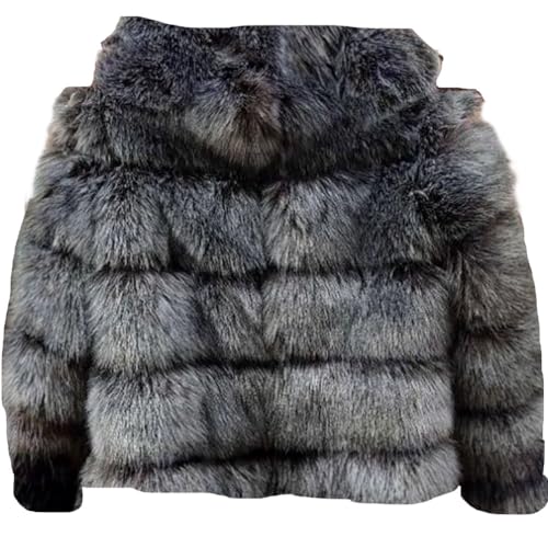 PengGengA Damen Kunstpelz Mantel Faux Pelz Winterjacke Kunstfell Oberbekleidung Offener Front Crop Dicker Parka Wintermantel Warm Plüschjacke - Silber, M von PengGengA
