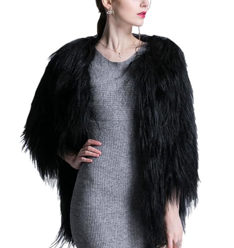 PengGengA Damen Kunstpelz Mantel Herbst 3/4-Arm Winterparka Felljacke Pelzjacke Einfarbig Faux Plüsch Warme Jacke Outwear - Schwarz, CN L von PengGengA