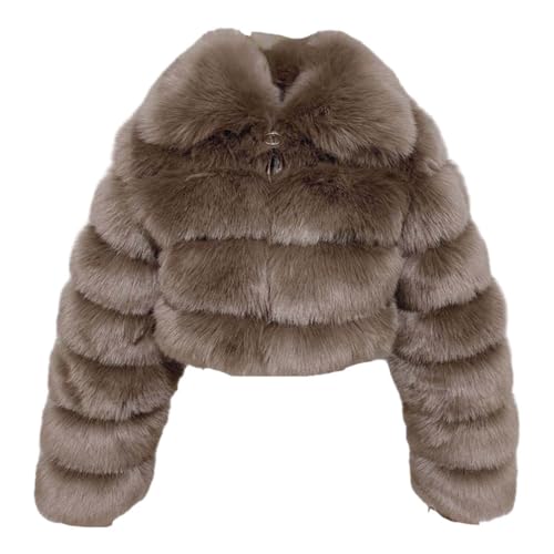 PengGengA Damen Kunstpelz Mantel Kurze Winterjacke Plüschjacke Faux Pelz Kunstfell Pelzmantel Outwear Reißverschluss Offener Front Strickjacke Parka - Khaki, XL von PengGengA