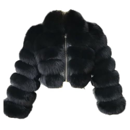 PengGengA Damen Kunstpelz Mantel Kurze Winterjacke Plüschjacke Faux Pelz Kunstfell Pelzmantel Outwear Reißverschluss Offener Front Strickjacke Parka - Schwarz, 4XL von PengGengA