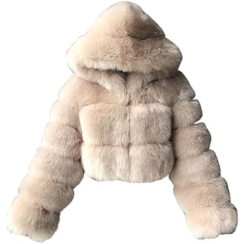 PengGengA Damen Kunstpelz Mantel Winterjacke Kurz Kunstpelz Mäntel Winter Pelzmantel mit Kaputze Rundhals Felljacke Outwear Oberteile Tops - Beige, L PengGengA Damen Kunstpelz Mantel Winterjacke Kurz Kunstpelz Mäntel Winter Pelzmantel mit Kaputze Rundhals Felljacke Outwear Oberteile Tops - Beige, L von PengGengA