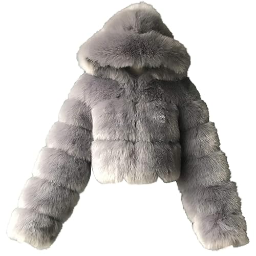 PengGengA Damen Kunstpelz Mantel Winterjacke Kurz Kunstpelz Mäntel Winter Pelzmantel mit Kaputze Rundhals Felljacke Outwear Oberteile Tops - Grau, M PengGengA Damen Kunstpelz Mantel Winterjacke Kurz Kunstpelz Mäntel Winter Pelzmantel mit Kaputze Rundhals Felljacke Outwear Oberteile Tops - Grau, M von PengGengA
