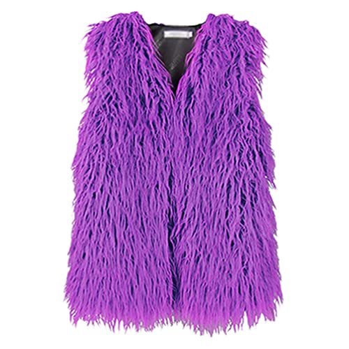 PengGengA Damen Kunstpelz Weste Weich Warm Ärmellose Jacke Leicht Herbstmantel mit Hakenverschlüsse (Violett, XXL) von PengGengA