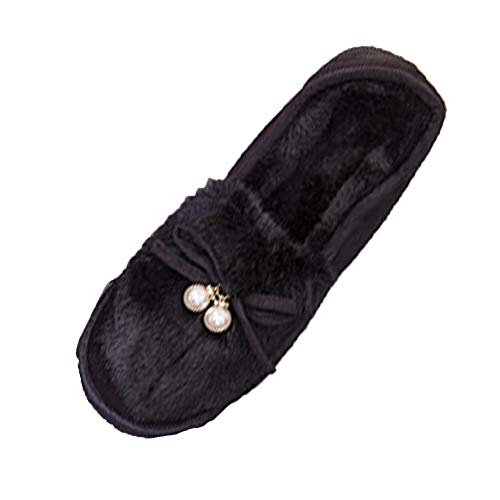 PengGengA Erwachsene Plüsch Hausschuhe Wärme Indoor Pantoffeln Home rutschfeste Weiche Leicht Slippers Outdoor Freizeitschuhe Für Damen Schwarz 38 EU von PengGengA