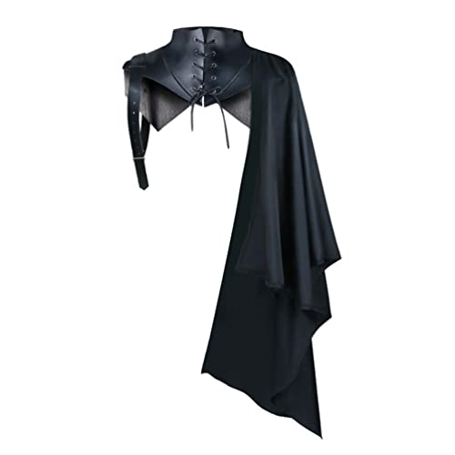 PengGengA Erwachsene Steampunk Umhang Schal mit Kragen Ohne Ärmel Schulter Kutte Retro Cape mit Kordelzug (Schwarz, S) von PengGengA