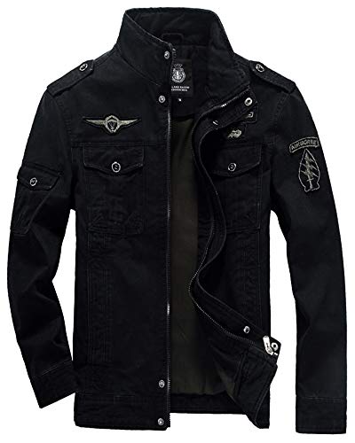 PengGengA Herren Bomberjacke Winterjacke Freizeit Übergangs Mäntel Windbreaker Fliegerjacke Schwarz 5XL von PengGengA