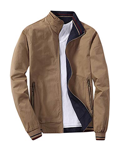 PengGengA Herren Freizeit Beidseitig Tragbar Jacke Stehkragen Reißverschluss Jacket Mit Tasche Tu Gelb XL von PengGengA