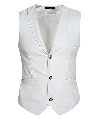 PengGengA Herren Gutaussehend Freizeit Einreihig Weste V-Ausschnitt Ärmellose Slim Fit Party Pu-Haut Lederweste Weiß L PengGengA Herren Gutaussehend Freizeit Einreihig Weste V-Ausschnitt Ärmellose Slim Fit Party Pu-Haut Lederweste Weiß L von PengGengA