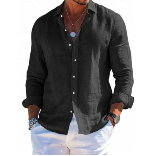 PengGengA Herren Langarm Leinenhemd Umlegekragen Hemd Business Freizeithemd Businesshemd Regular Fit Sommerhemd von PengGengA