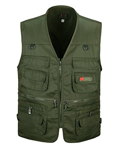 PengGengA Herren Outdoor Weste mit Multi-Taschen Anglerweste Jagd- und Angler Camping Wandern Weste Freizeit Ärmellos Jacke - Armeegrün, 5XL von PengGengA
