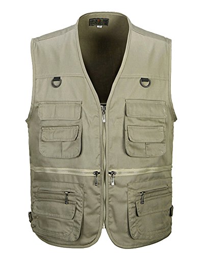 PengGengA Herren Outdoor Weste mit Multi-Taschen Anglerweste Jagd- und Angler Camping Wandern Weste Freizeit Ärmellos Jacke - Khaki, 5XL von PengGengA