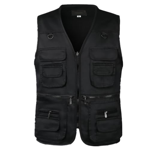 PengGengA Herren Outdoor Weste mit Multi-Taschen Anglerweste Jagd- und Angler Camping Wandern Weste Freizeit Ärmellos Jacke - Schwarz, 5XL von PengGengA