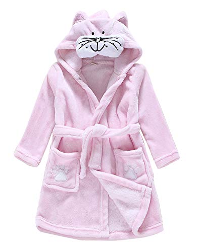 PengGengA Kinder Bademantel Mit Kaputze Weiches Komfortabel Morgenmantel Nachtwäsche Mit Bund Katze 120 von PengGengA