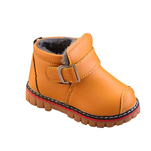 PengGengA Kleinkind Jungen Und Mädchen Winter Druckknopf Warm Schuhe Niedlichen Verdickung Und Baumwolle Schneestiefel Gelb 26 von PengGengA