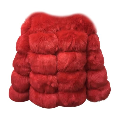PengGengA Kunstpelz Mantel Damen Winterjacke Kurz PlüSchjacke Pelzmantel Felljacke Kunstfell Parka - Rot, S von PengGengA