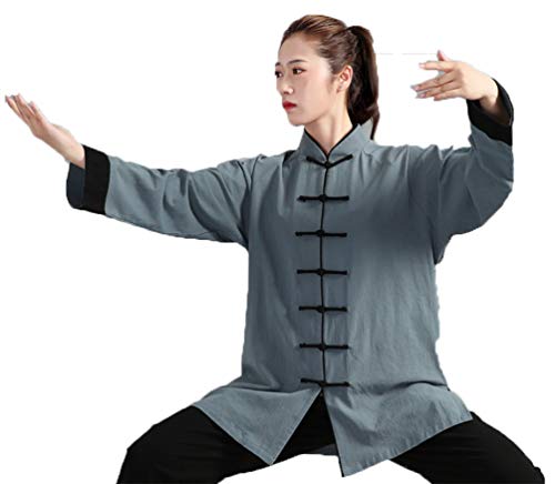 PengGengA Unisex Schnalle Kleidung Üben Tai Chi Uniform Kung Fu Passt Leistung Kleidung Anzug Traditionelle Kampfkunst Grün Schwarz XL von PengGengA