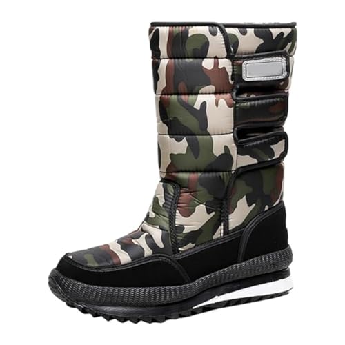 PengGengA Winterstiefel Damen Warme Gefüttert Winterschuhe Wasserdicht Schneestiefel Rutschfeste Mittelhoher Boot Unisex - Camo Grün, CN38 von PengGengA