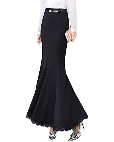 Rock Damen Lang,Maxirock Fishtail Rock Elegant Einfarbiger Hohe Taille Solid Retro Skirt Cocktail Party Meerjungfrau Schwarz Plus Samt L von PengGengA
