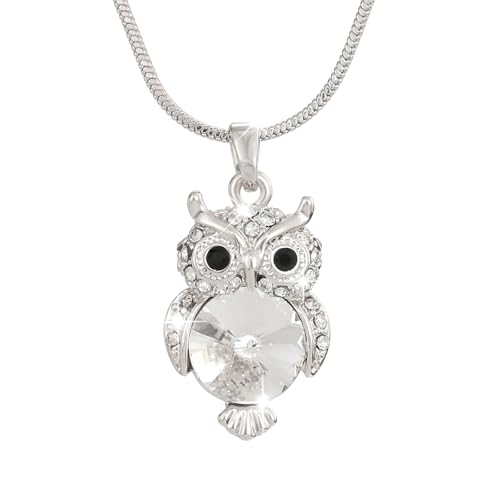 Damen Eule Halskette Charm Anhänger Halskette für Mädchen Roségold und Silber Lange Kette Halskette mit CZ Kristall, Kristall, Zirkonia von PengJin