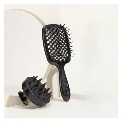 1/2 teile/satz Kopfhaut Massage Kamm Auszuhöhlen Kamm Shampoo Massage Bürste for Bad Haar Waschen Spray Flasche(2pcs set Black) von Pengchang