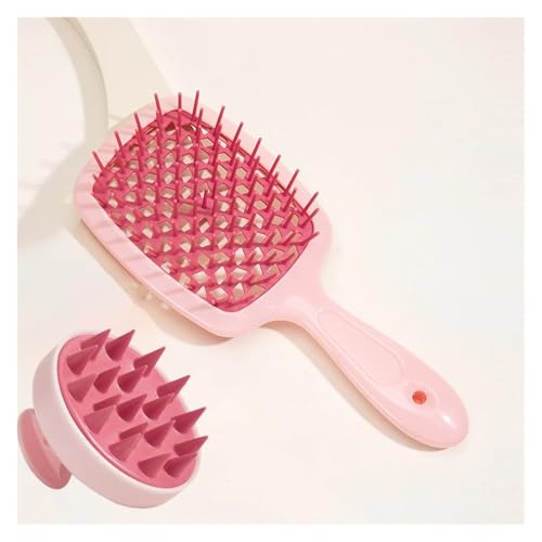 1/2 teile/satz Kopfhaut Massage Kamm Auszuhöhlen Kamm Shampoo Massage Bürste for Bad Haar Waschen Spray Flasche(2pcs set Pink) von Pengchang