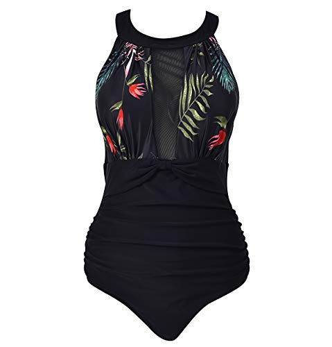 Badeanzug Push Up Damen Figurformend Blumen Rüschen Große Größen Monokini Bademode Frauen Bandeau Bikini Schlankstütz Badeanzüge Einteiler Schwimmanzug Shape Bauchweg Badeanzug Hohem Ausschnitt L von Pengniao