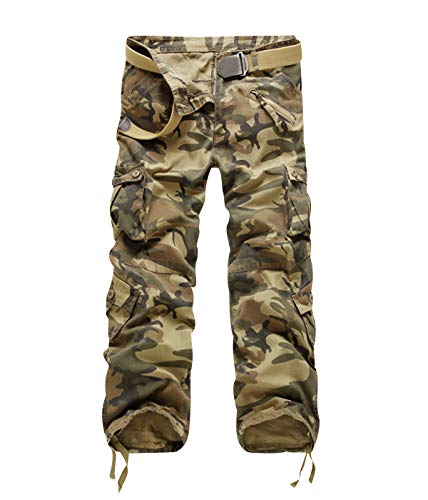 Cargohose Camouflage Herren Militär Hosen Stretch Camo Cargo Hose Pants Arbeitshose Cargohosen Lang Männer Skinny Slim Army Mit Seitentaschen Outdoor Freizeithose Kampfhose Wanderhose Tarnung Gelb 36 von Pengniao
