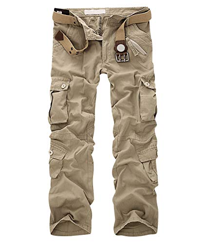 Cargohose Camouflage Herren Militär Hosen Stretch Camo Cargo Hose Pants Arbeitshose Cargohosen Lang Männer Skinny Slim Fit Army Mit Seitentaschen Outdoor Freizeithose Kampfhose Wanderhose Khaki 40 von Pengniao