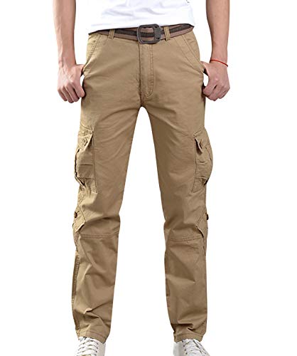 Cargohose Herren Militär Hosen Stretch Cargo Hose Pants Arbeitshose Cargohosen Männer Skinny Herrenhose Slim Fit Army Mit Seitentaschen Outdoor Freizeithose Kampfhose Wanderhose Übergrößen Khaki 40 von Pengniao