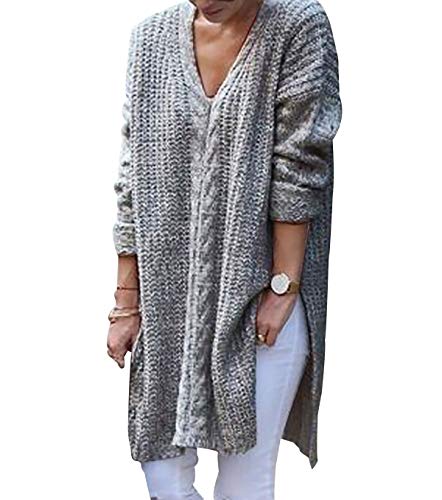 Lange Pullis Damen V-Pullover Longpullover Strickpulli Strickpullover Langer Knitted V Pullover Strick Damen Winterpullover Oversize Long Pulli Lässiger Frauen Übergröße Lockerer Winter Weiß L von Pengniao