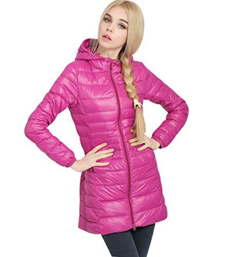 Leichte Daunenjacke Damen Lang Mit Kapuze Steppjacke Langer Daunenmantel Damen Stepp Winter Daunen Winterjacke Damen Leicht Dünne Steppjacken Frauen Federleichte Softdaunenjacke Übergangsjacke Rose von Pengniao