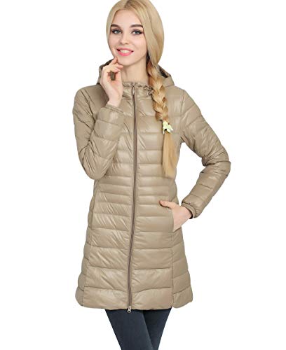 Leichte Daunenjacke Damen Lang Mit Kapuze Steppjacke Langer Daunenmantel Damen Stepp Winter Daunen Winterjacke Damen Leicht Dünne Steppjacken Frauen Federleichte Softdaunenjacke Übergangsjacke von Pengniao