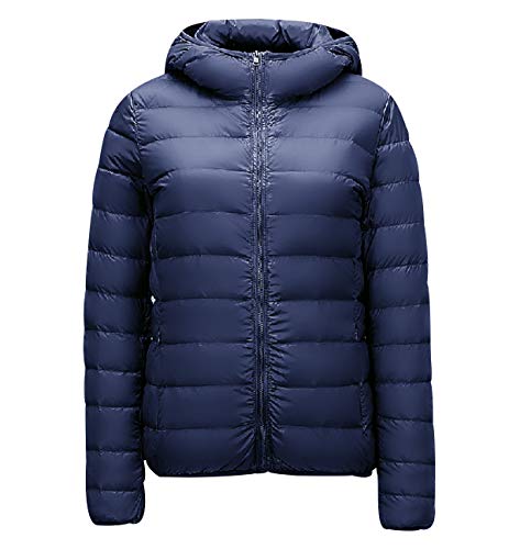 Leichte Daunenjacke Damen Mit Kapuze Steppjacke Leichter Daunenmantel Damen Winter Daunen Winterjacke Damen Leicht Ultraleichte Dünne Frauen Federleichte Übergangsjacke Light Down Übergröße Marine 3XL von Pengniao