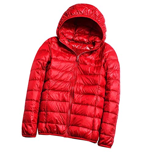 Leichte Daunenjacke Damen Mit Kapuze Steppjacke Leichter Daunenmantel Damen Winter Daunen Winterjacke Leicht Ultraleichte Dünne Steppjacken Frauen Federleichte Softdaunenjacke Down Übergröße Rot 3XL von Pengniao