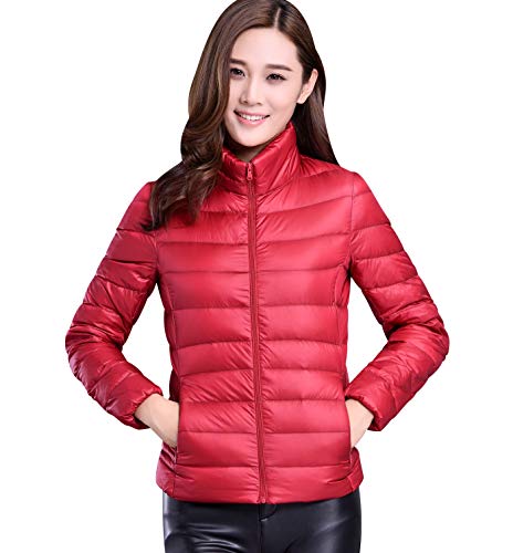 Leichte Daunenjacke Damen Steppjacke Leichter Daunenmantel Damen Stepp Winter Daunen Winterjacke Damen Leicht Ultraleichte Dünne Steppjacken Frauen Federleichte Softdaunenjacke Übergangsjacke Rot von Pengniao