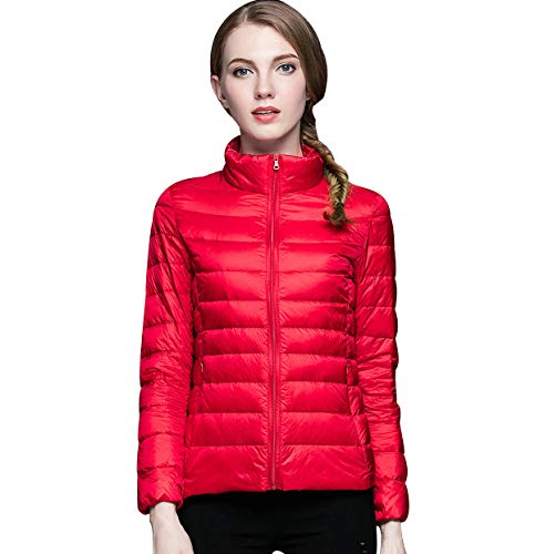 Leichte Daunenjacke Damen Steppjacke Leichter Daunenmantel Damen Stepp Winter Daunen Winterjacke Damen Leicht Ultraleichte Dünne Steppjacken Frauen Federleichte Übergangsjacke Light Down Rot 4XL von Pengniao